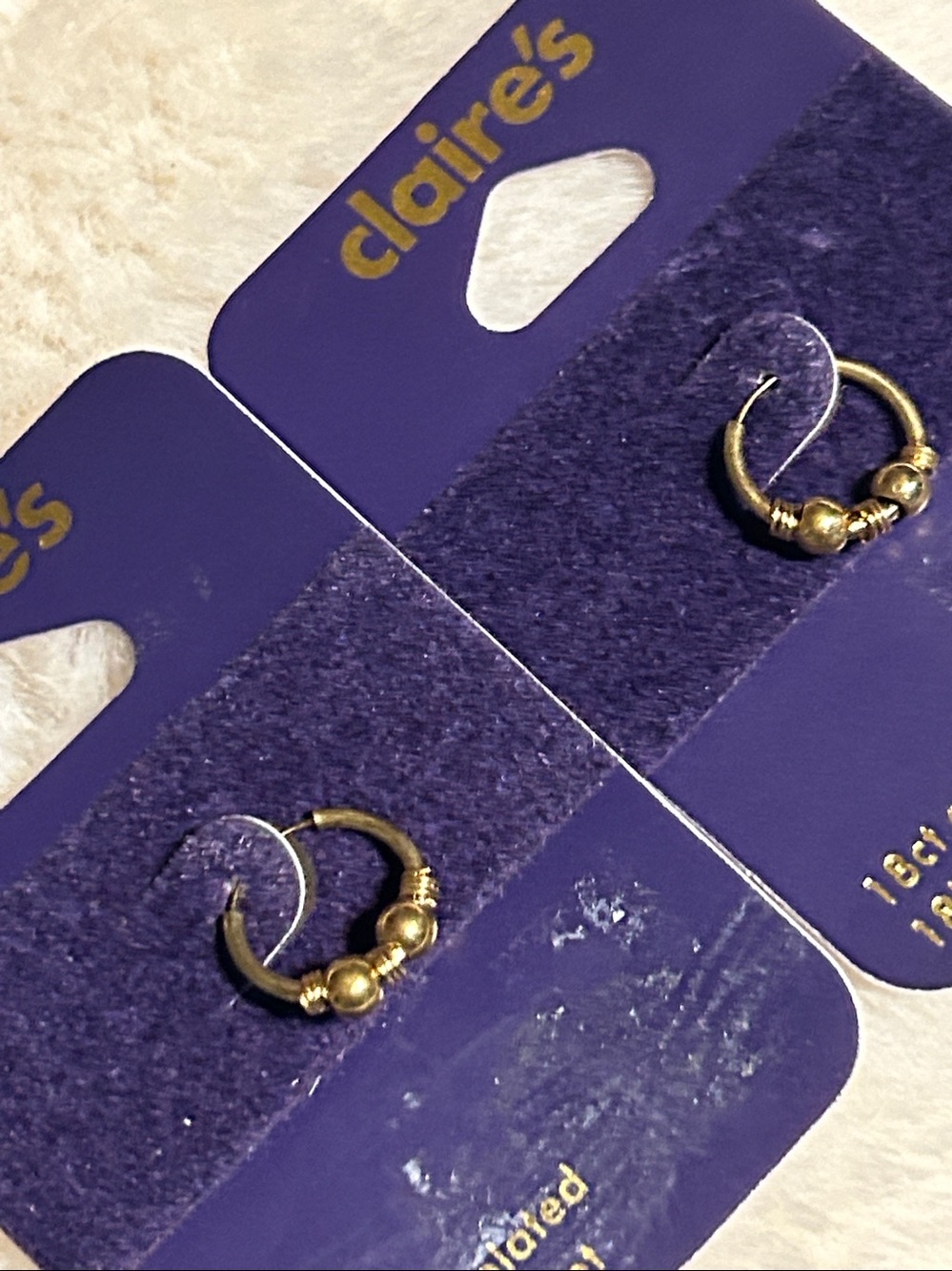 Claire’s 18k Gold-Plated Beaded Hoop Earrings - NEW
